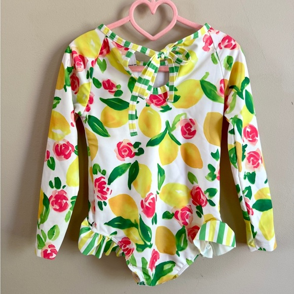Vibrant Lemon and Floral Kids Rashguard - Picture 4 of 4